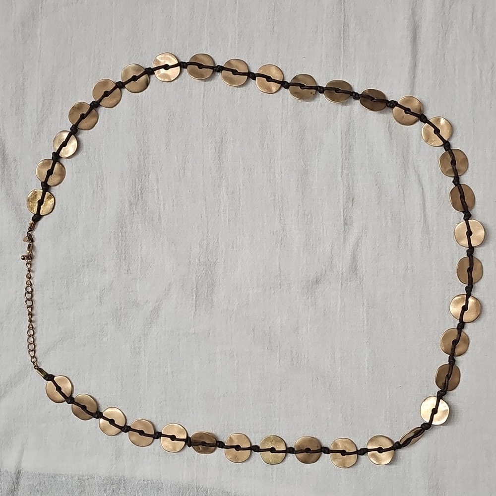 Premier Designs | Faux Gold Coin Long Brown Knot Cord Long Necklace